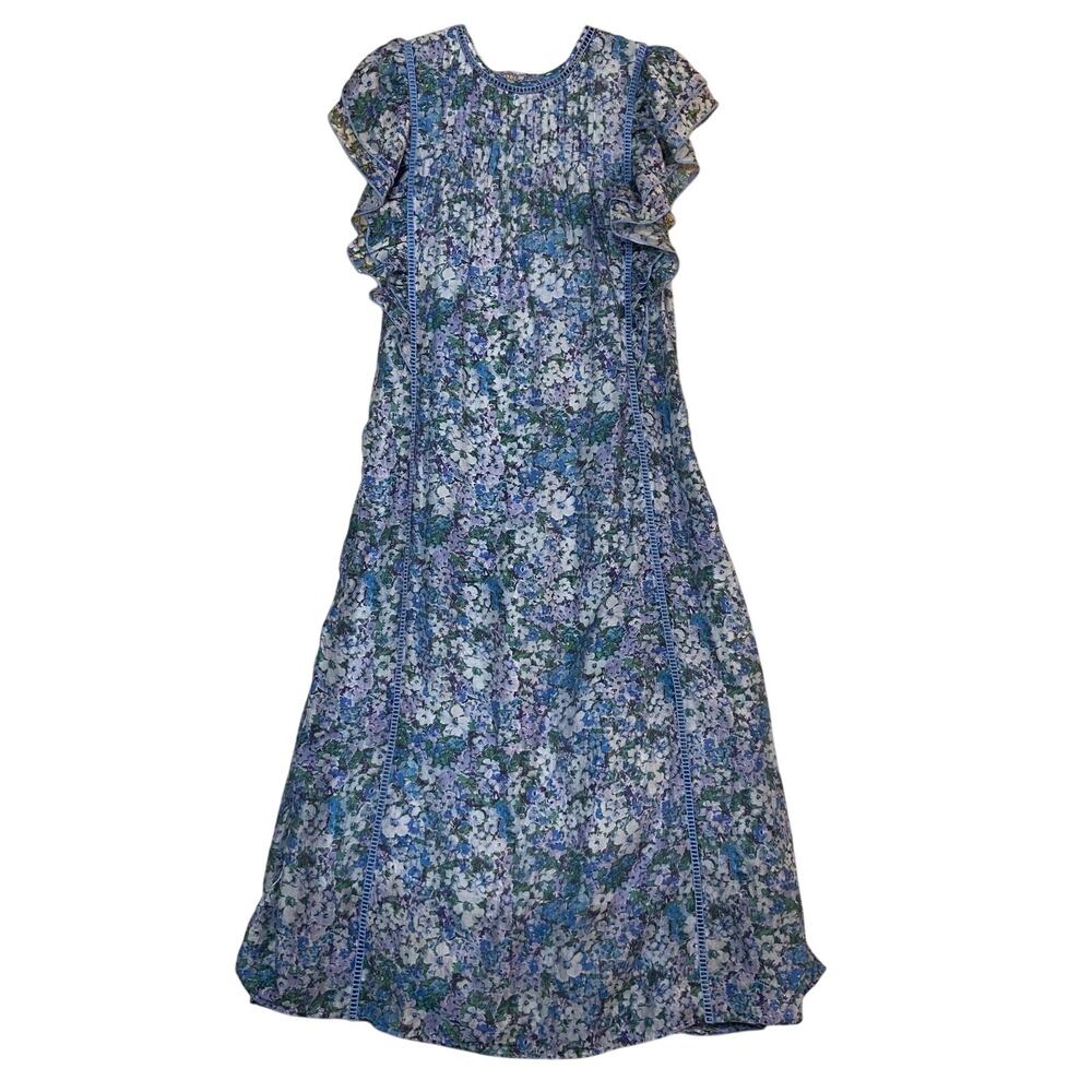 & Other Stories Women's Frill Blue Floral Cottage Core Midi Dress Size Medium